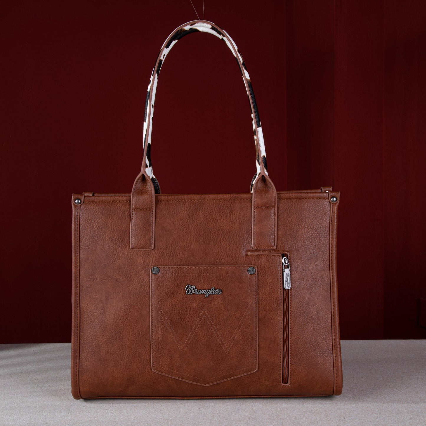 Wrangler Cow Print Concealed Carry Wide Tote Brown / Black