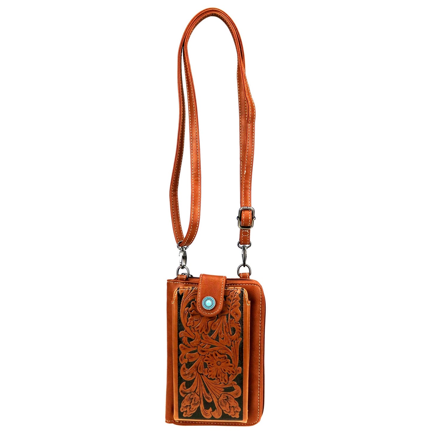Montana West Western Tooled Phone Case Crossbody Wallet Coffee