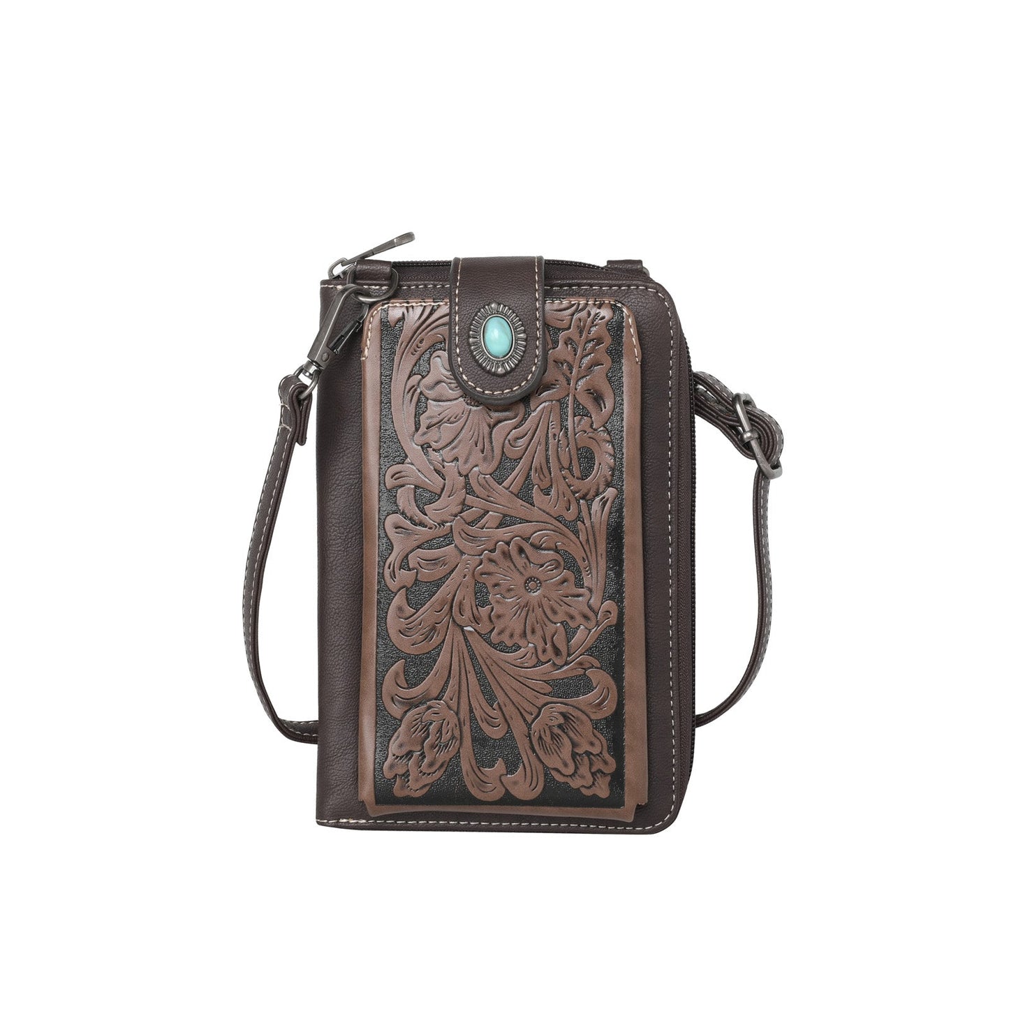 Montana West Western Tooled Phone Case Crossbody Wallet Coffee