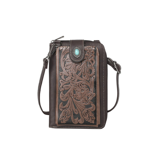 Montana West Western Tooled Phone Case Crossbody Wallet Coffee