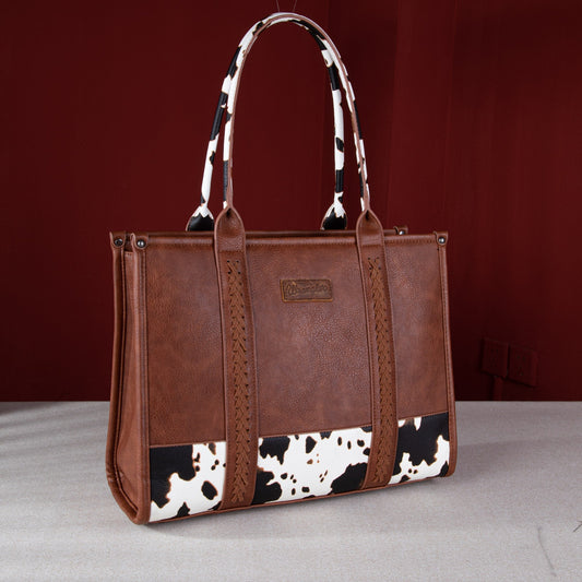 Wrangler Cow Print Concealed Carry Wide Tote Brown / Black