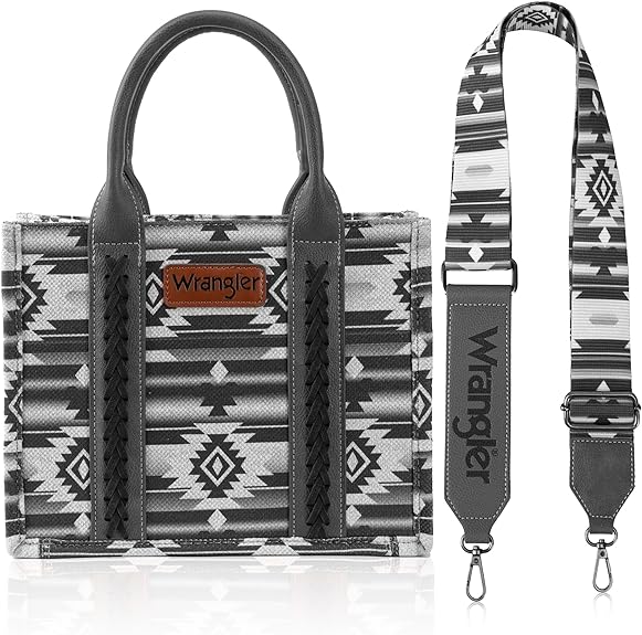 PREORDER Wrangler Southwestern Print Small Canvas Tote/Crossbody - Black