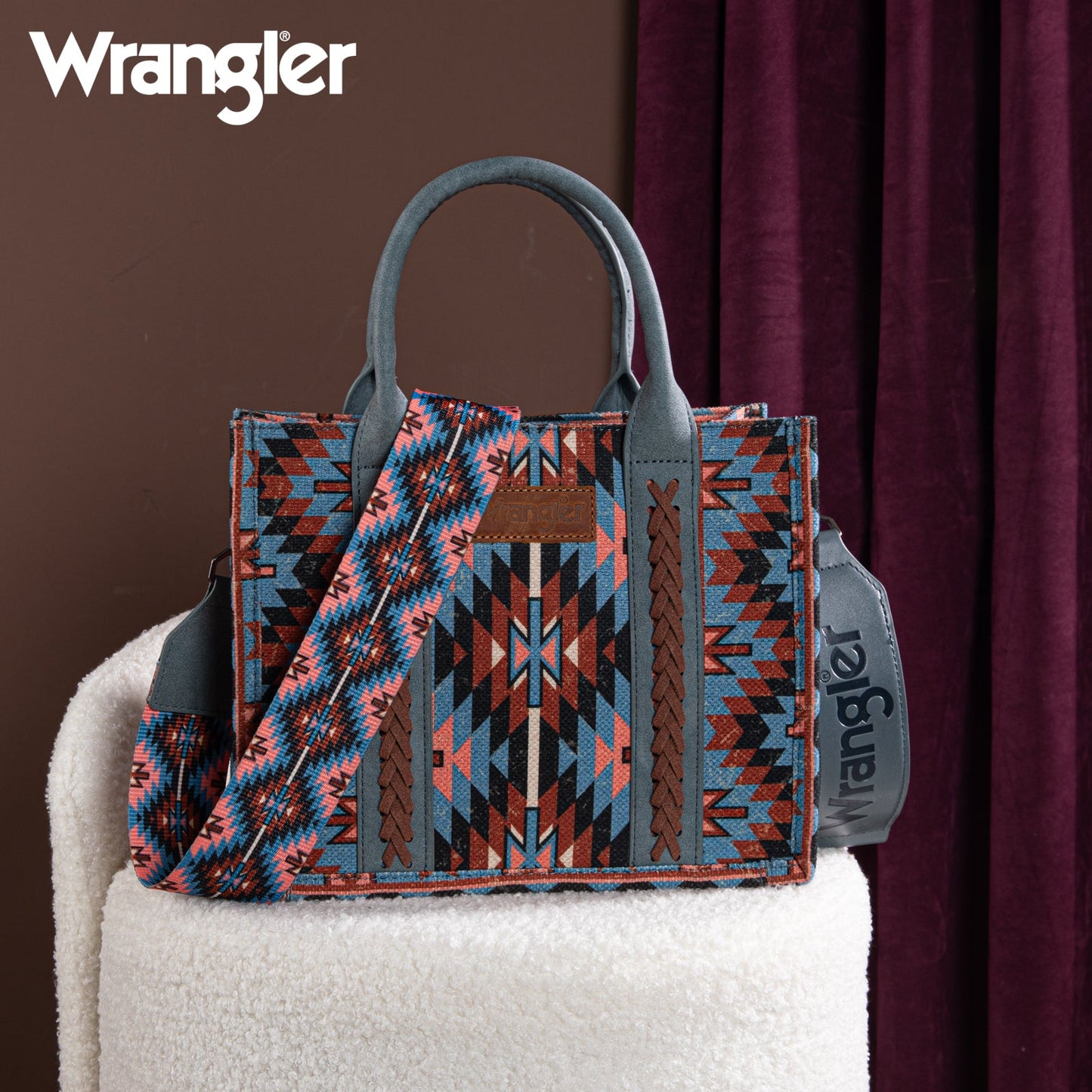 PREORDER Wrangler Southwestern Pattern Dual Sided Print-Tote/Crossbody